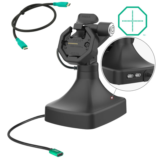 RAM Mounts GDS key-locking tilt and swivel dock with USB-C and two USB-A ports for IntelliSkin Thin-Case tablets with rear pogo pads – main product photo