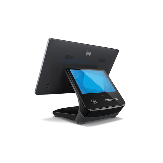 Elo Pay 7 Z70 POS stand configuration, rear-right angle
