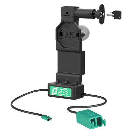 RAM Mounts GDS Uni-Conn locking tablet dock + dual USB-A with release button – product photo