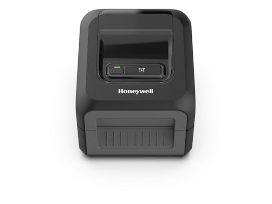 Honeywell PC42E-D 4-inch direct thermal desktop label printer, black, 203 dpi, media-low sensor (PC42EDB021200) – front view, black