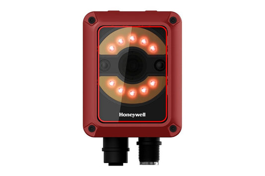 Honeywell HF811 fixed-mount industrial 2D scanner (HF811-01BT00004K-R) – front view with M12 connectors