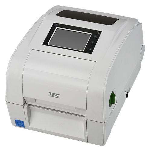 TSC TH340RHC 4-inch healthcare desktop UHF RFID label printer, 300 dpi, touch display, cutter, white (TH340RHC-A001-0022) – front view
