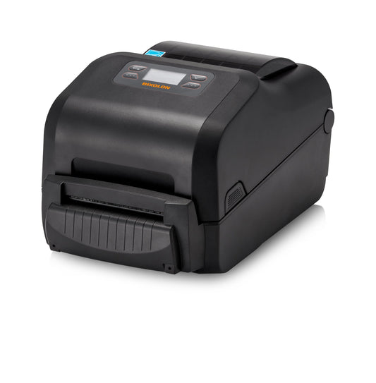 BIXOLON XD5-40IIt 4-inch thermal transfer desktop label printer, LCD, black (XD5-40IItOEK/BEG) – angled view