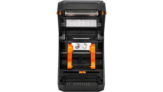 BIXOLON XD3-40t 4-inch thermal transfer desktop label printer, black (XD3-40tEK/BEG) – angled view