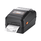 BIXOLON XL5-40CT linerless desktop label printer with LCD and auto cutter, 203 dpi, USB, dark grey (XL5-40CTOG/BEG) – printing a label