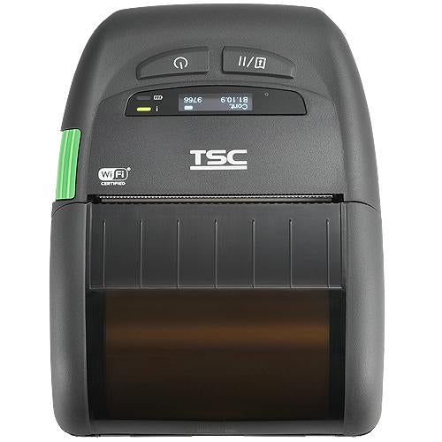 TSC Alpha-30R Premium 3-inch mobile receipt printer, Wi-Fi and Bluetooth, linerless platen, black (A30RP-A001-1012) – front view