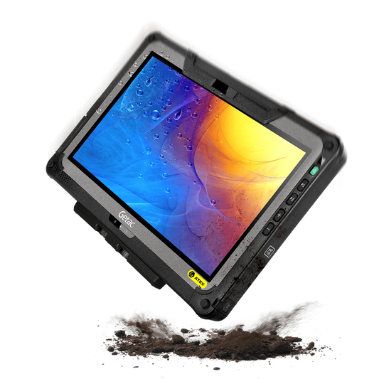 Getac F110 G7-EX ATEX/IECEx Zone 2/22 rugged 11.6-inch tablet, RS-232 serial + LAN ports (FT7Q64TI1LMX) – angled front view