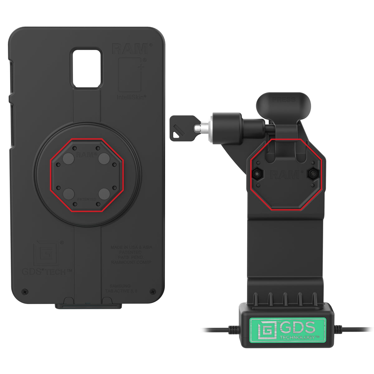 RAM Mounts GDS Uni-Conn left-locking tablet dock + USB-A with release lever – further view