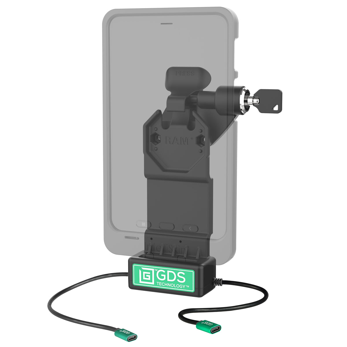 RAM Mounts GDS Uni-Conn right key-locking power + USB-C dock for IntelliSkin tablets – alternative view