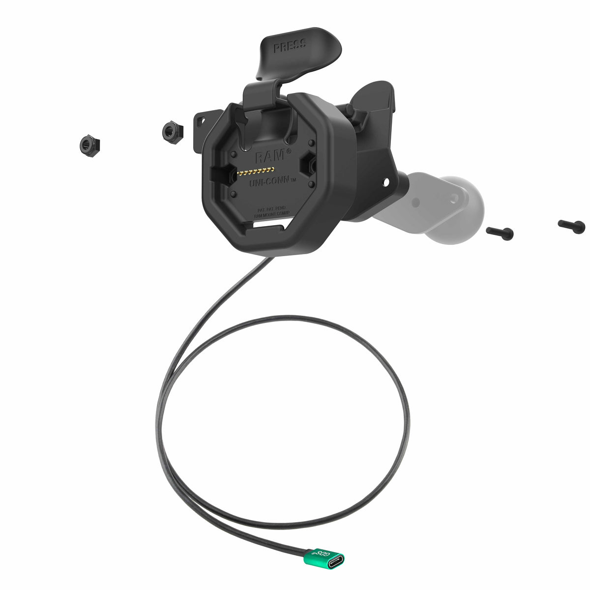 RAM Mounts GDS Uni-Conn left key-locking snap-in dock with USB-C for IntelliSkin Thin-Case tablets – alternative view