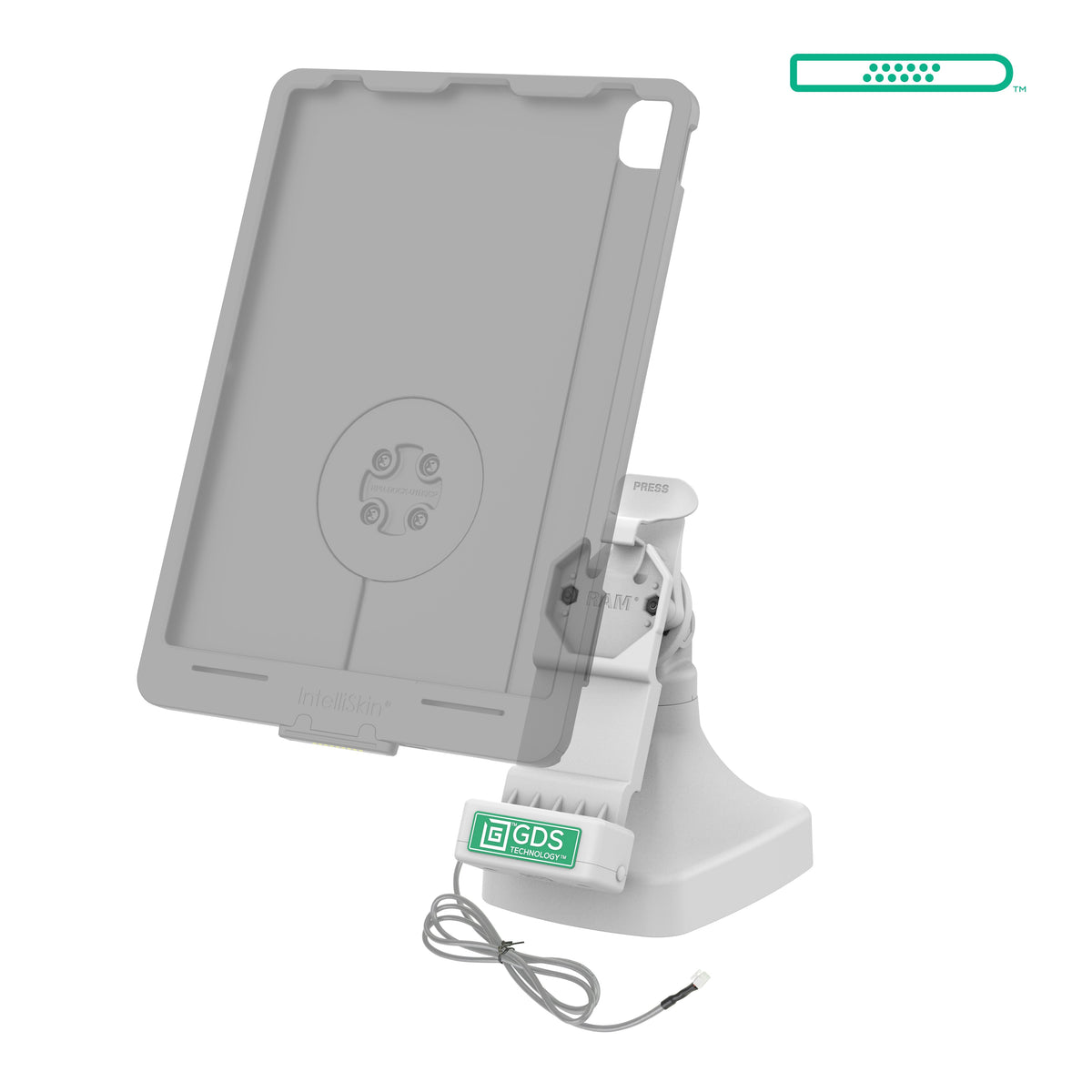 RAM Mounts GDS tilt and swivel dock with PoE for IntelliSkin tablets with Uni-Conn adapter in grey – alternative view