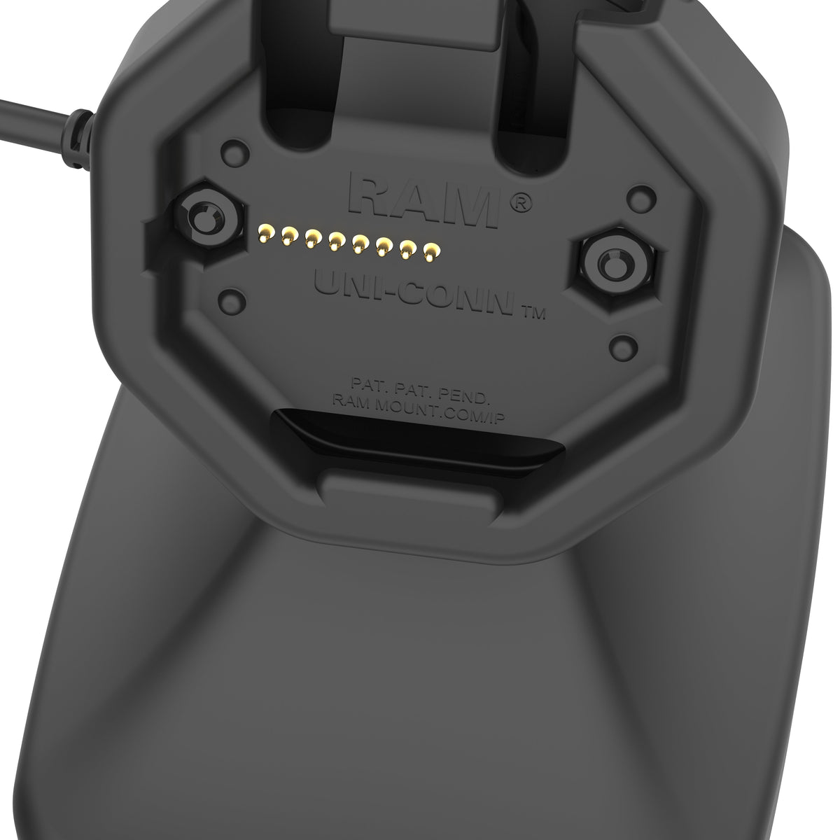 RAM Mounts GDS tilt and swivel dock with USB-C for IntelliSkin Thin-Case tablets with rear pogo pads – detail photo