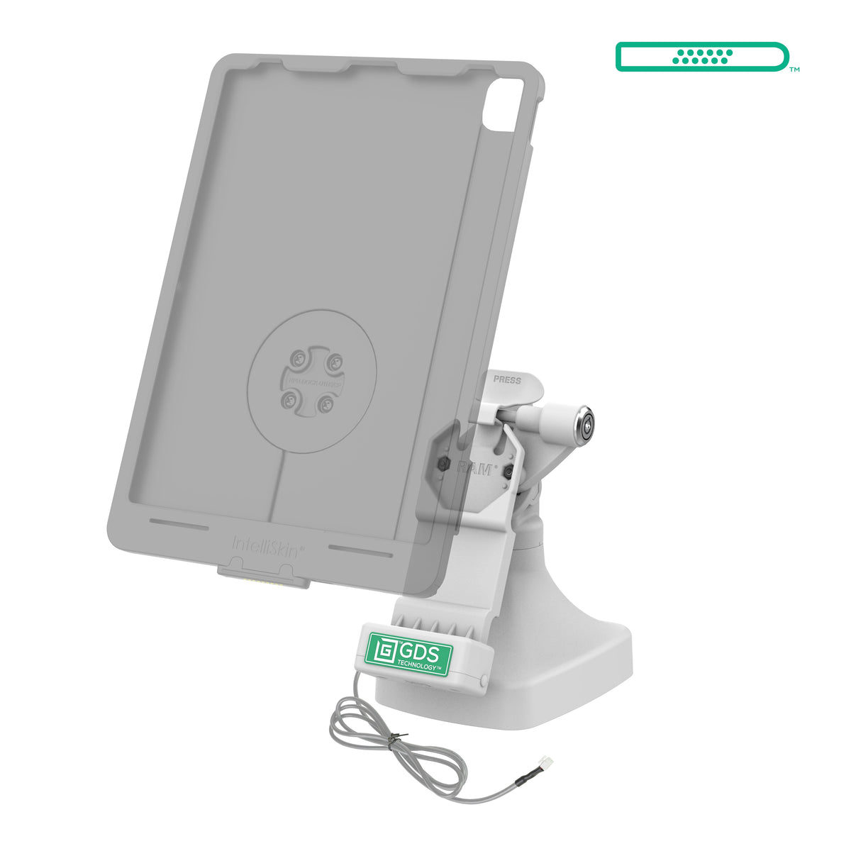 RAM Mounts GDS key-locking tilt and swivel dock with PoE and two USB-A ports for IntelliSkin tablets with Uni-Conn adapter in grey – alternative view