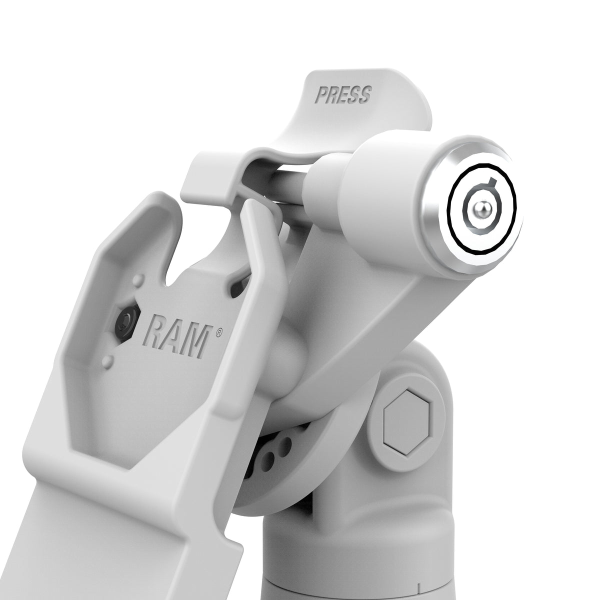 RAM Mounts GDS key-locking tilt and swivel dock with PoE and two USB-A ports for IntelliSkin tablets with Uni-Conn adapter in grey – further product photo