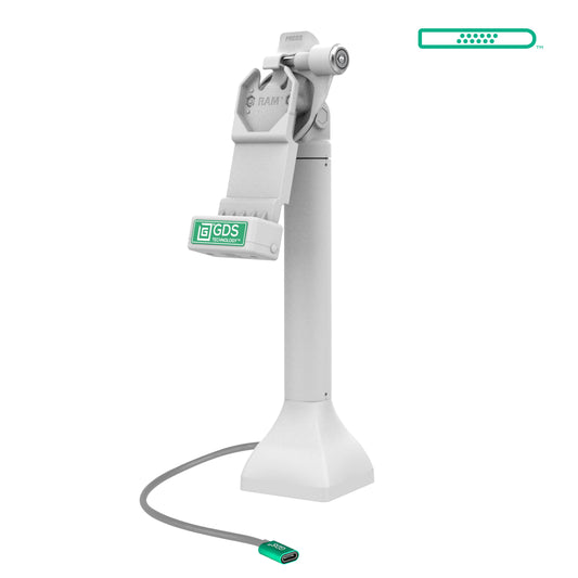 RAM Mounts GDS 14-inch key-locking pedestal dock with USB-C for IntelliSkin tablets with Uni-Conn adapter in grey – main product photo
