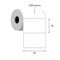 Paper thermal labels 80x50 / 1000 pcs, 40 g, eco,acrilic adhesive, an external coil, 1 row, white, rounded corners