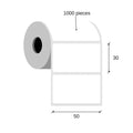Thermal labels 50x30 / 1000 pcs, 40 g, semi-gloss acrylic adhesive 1 row outer beam white color rounded corners