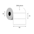 Foil labels 60x25 / 2000 pcs, core 1,5" white polypropylene acrylic adhesive