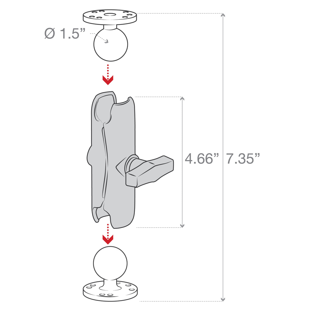 RAM Mounts C-size double ball mount with two round AMPS plates – additional product photo