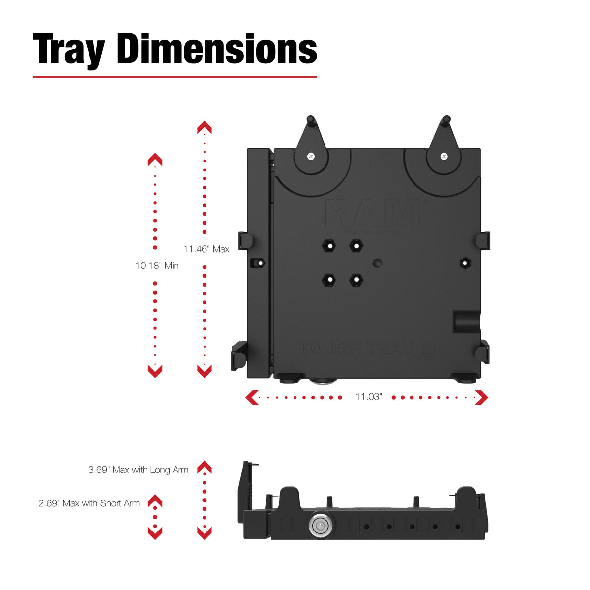 RAM Mounts Tough-Tray III spring-loaded laptop tray – another view