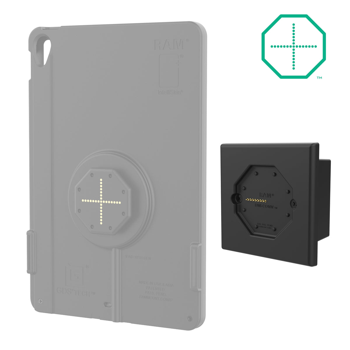 RAM Mounts GDS Uni-Conn low-profile wall dock with PoE for European outlet boxes for IntelliSkin tablets – alternative view