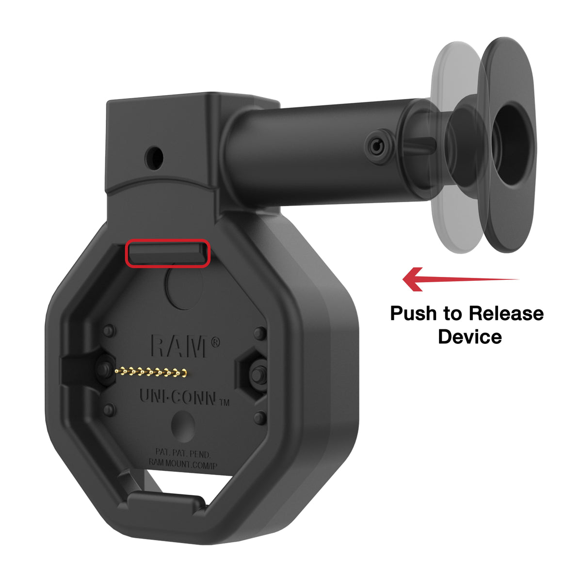 RAM Mounts GDS Uni-Conn locking USB-C tablet dock with release button, 800 mm cable – further view