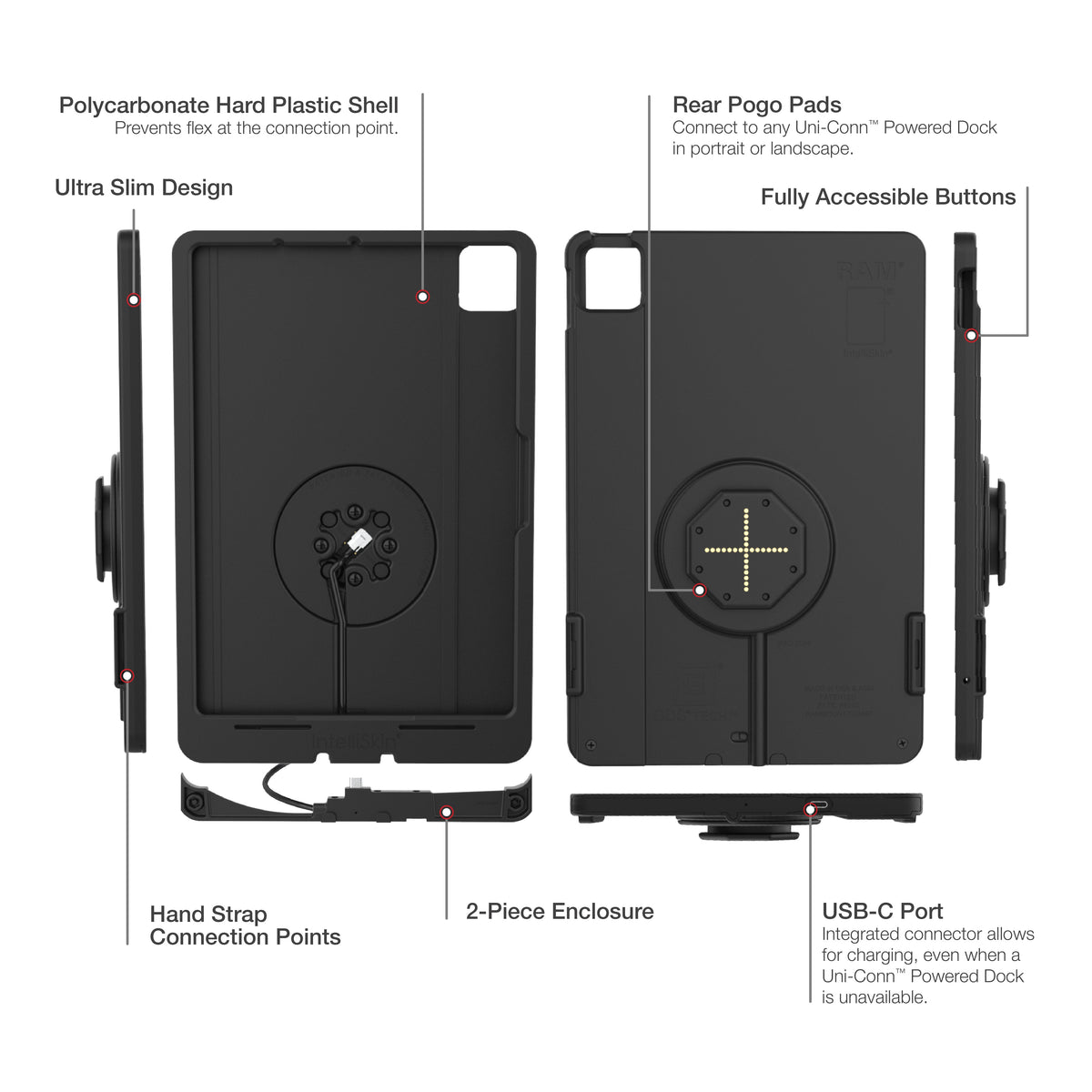 RAM Mounts IntelliSkin Thin-Case for Apple iPad Air 11 (M2, M3, M4) with rear pogo pads – another angle