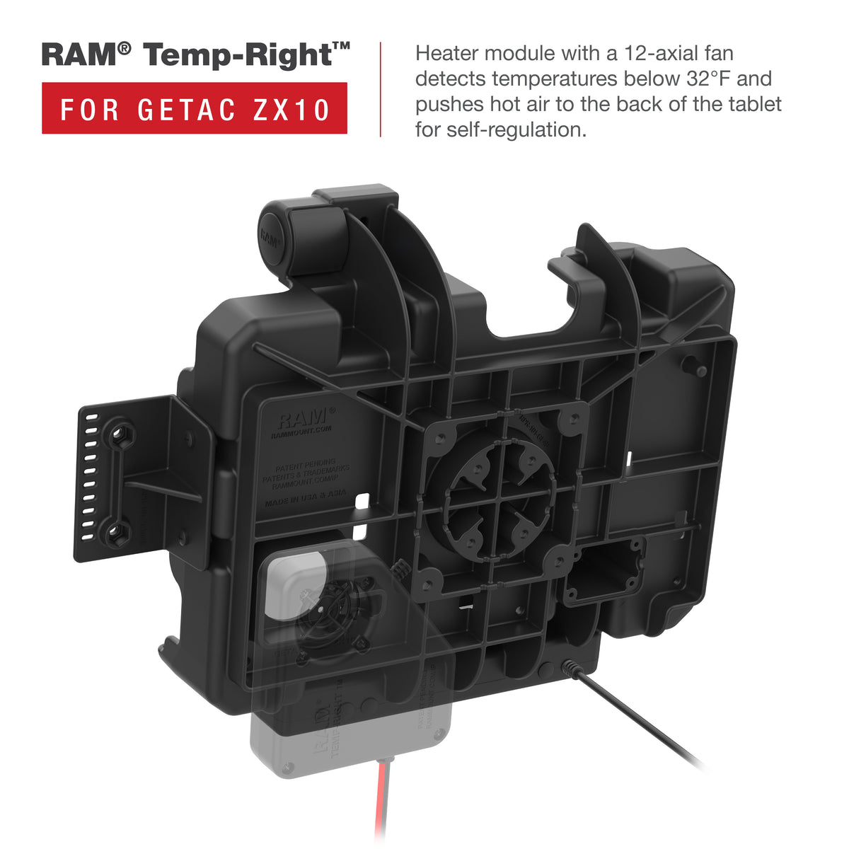 RAM Mounts Form-Fit powered dock for Getac ZX10 rugged tablet – another angle