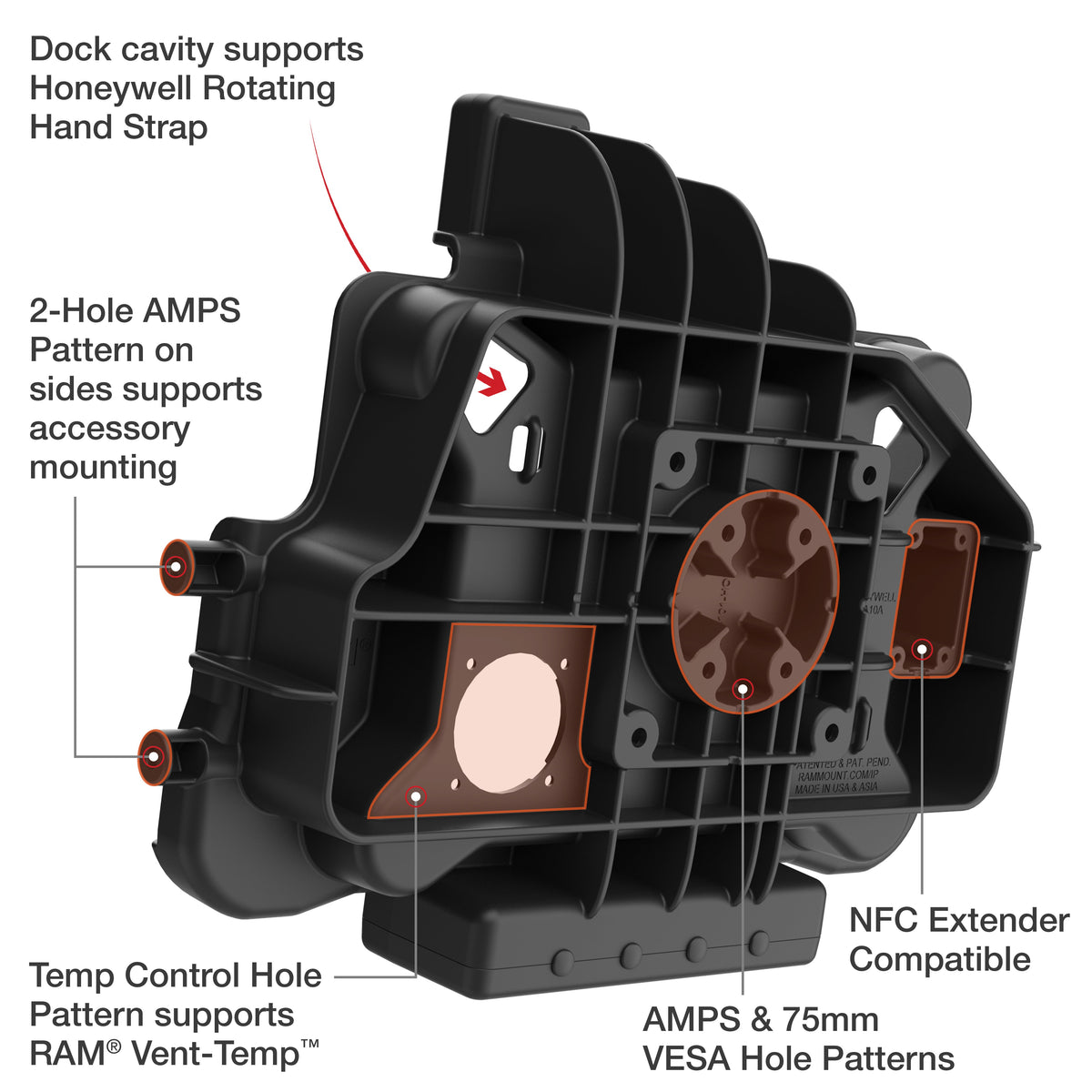 RAM Mounts powered dock for Honeywell ScanPal EDA10A tablet – further view