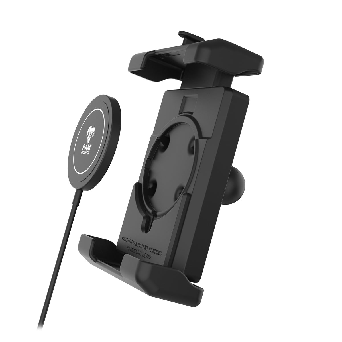 RAM Mounts Quick-Grip Pro XL phone holder with ball and Qi2 15 W wireless charger – alternative view