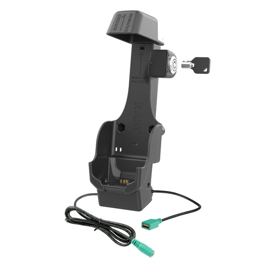 RAM Mounts key-locking Form-Fit powered dock with USB-A and heated pins for Zebra TC8300 – alternative view