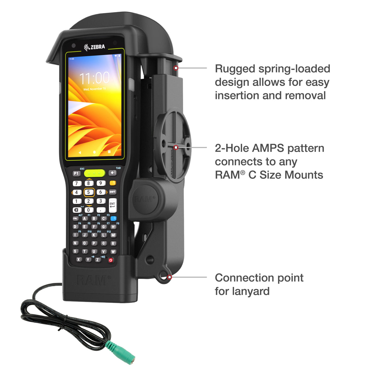 RAM Mounts Form-Fit powered dock for Zebra MC3300, MC3400 and MC3450 – further product photo