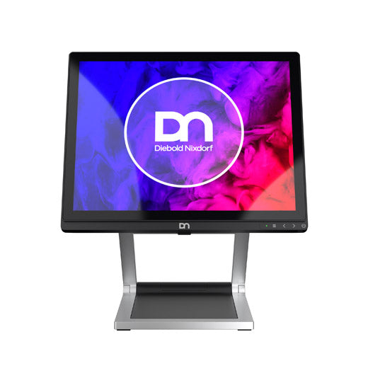 Diebold Nixdorf D1150 15-inch touch display, black, shown on optional stand