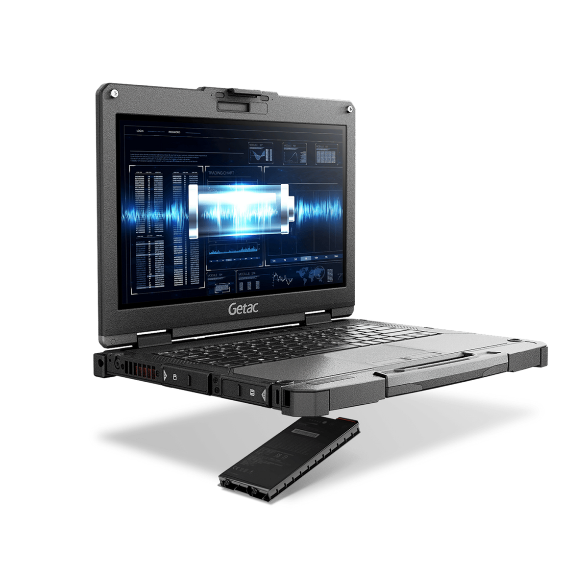 Getac B360 G3 BV3166B4BJGX open with its user-removable SSD canister