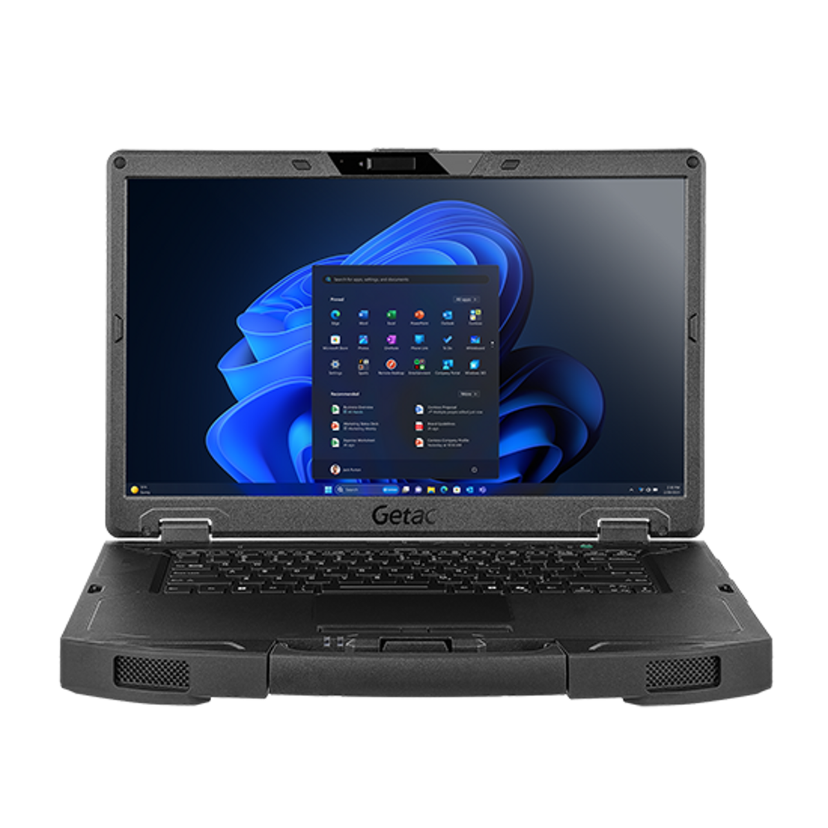 Getac S510 rugged 15.6-inch laptop SU676A33SDX5 (Core Ultra 7 vPro, UK keyboard), front view with 15.6-inch Full HD display