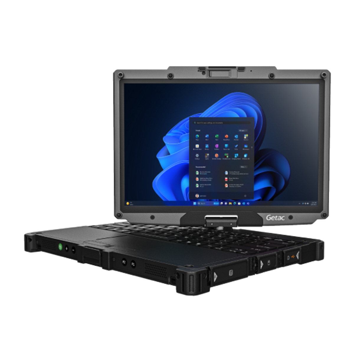 Getac V120 VV416YEMBDBX right three-quarter view with sealed port covers