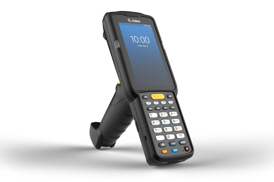 Zebra MC3300x rugged keypad mobile computer, pistol grip, 29-key numeric keypad (MC330L-GL2EG4RW) – angled front view