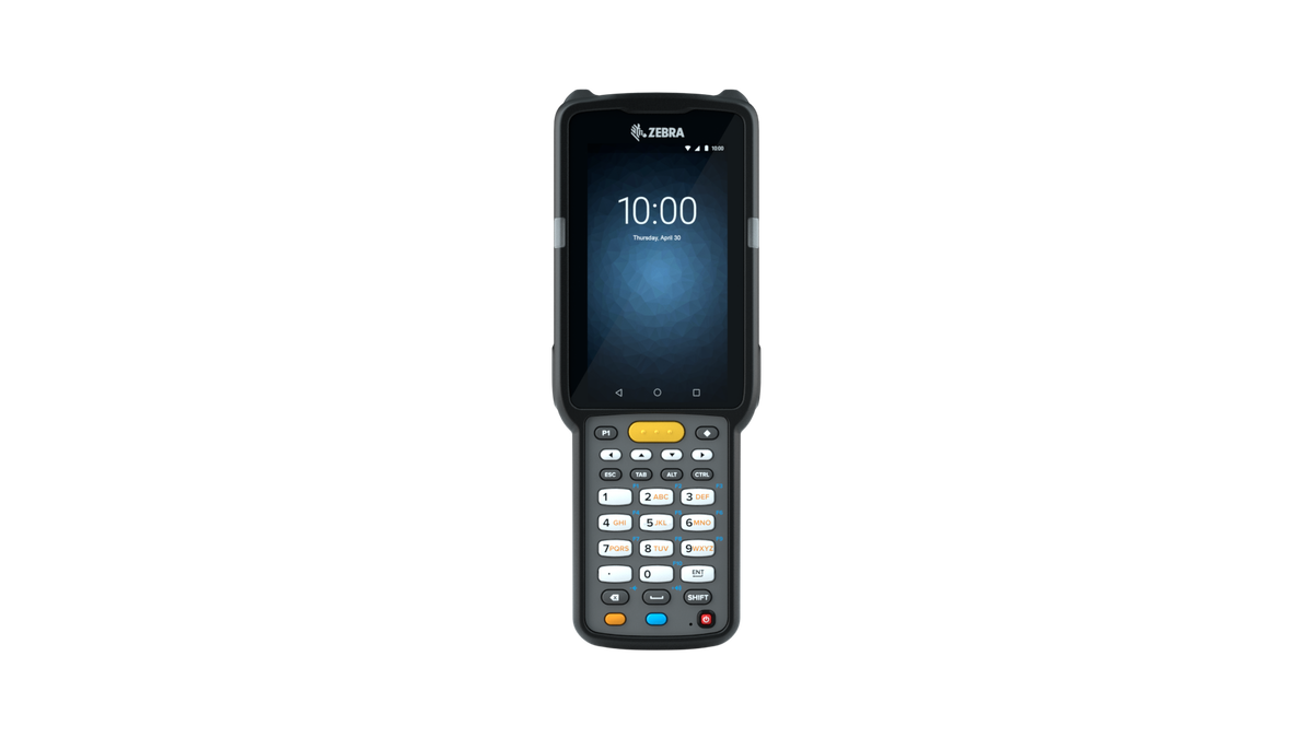 Zebra MC3300x rugged keypad mobile computer, straight shooter, 29-key numeric keypad (MC330L-SC2EG4RW) – front view close-up