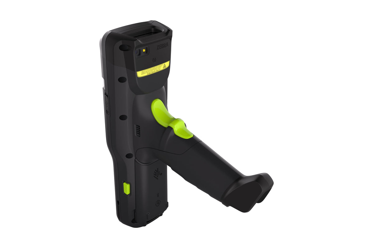 Zebra MC3450 rugged 5G keypad mobile computer, pistol grip, 38-key function numeric keypad (MC345B-3G1P63SS-A6) – back view with pistol grip