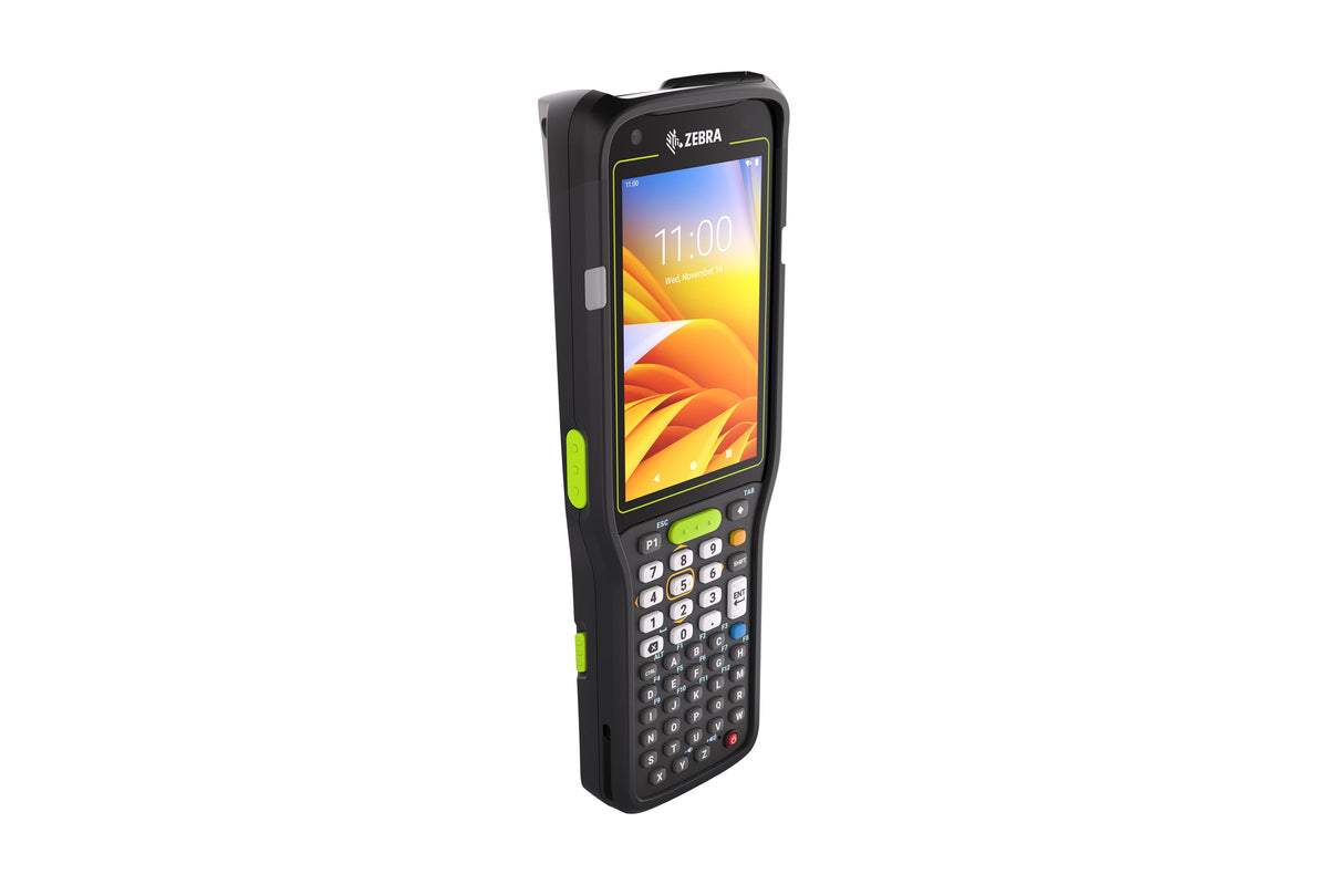 Zebra MC3400 rugged keypad mobile computer, straight shooter, 47-key alphanumeric keypad (MC3401-0S1M54SS-A6) – angled front view