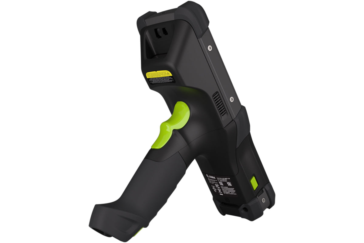 Zebra MC9450 rugged 5G keypad mobile computer, pistol grip, 53-key standard alphanumeric keypad (MC945B-3G1M6DSS-A6) – back angled view showing pistol grip