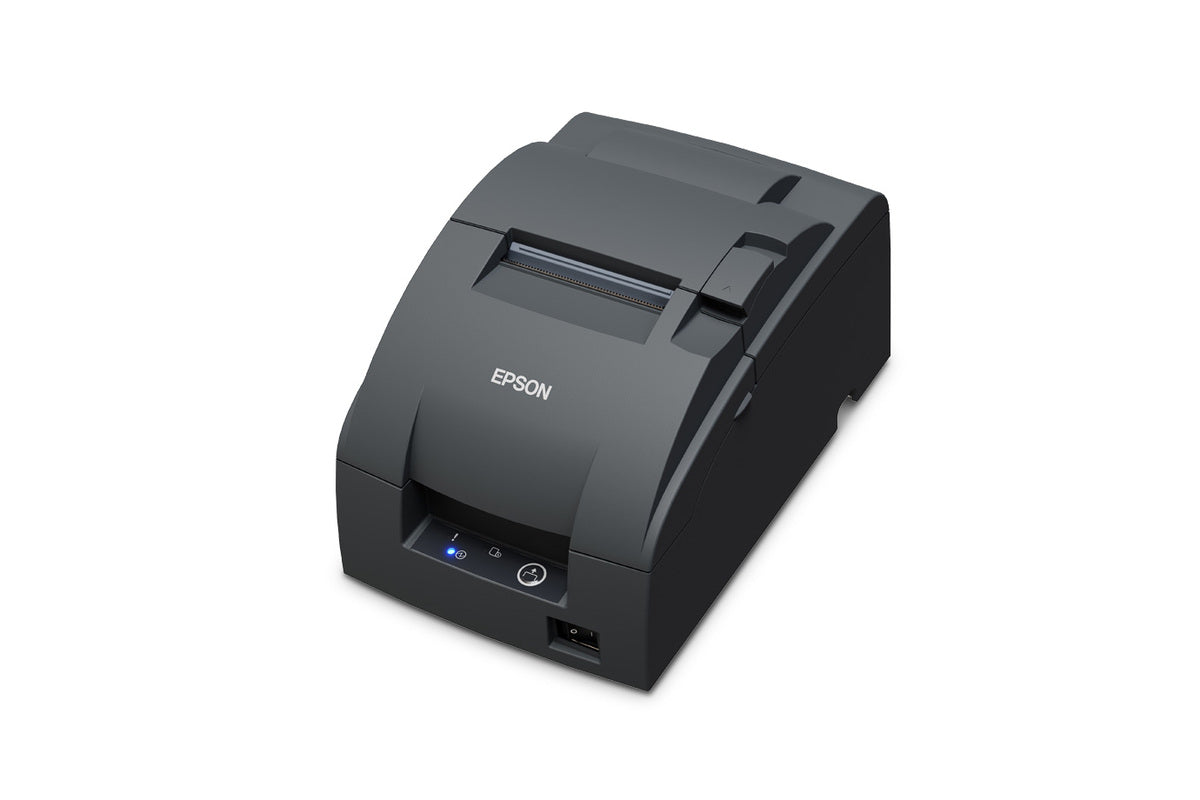 Epson TM-U220IIB impact dot matrix POS receipt printer with autocutter, dark grey (Epson Dark Grey), USB (C31CL27102B0) – left 3/4 view