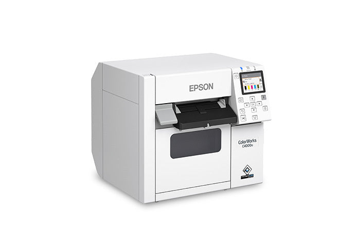 Epson ColorWorks C4000 colour label printer, 4-inch, auto cutter, gloss black ink, 1200 x 1200 dpi, inkjet (C31CK03102BK) – angled right view