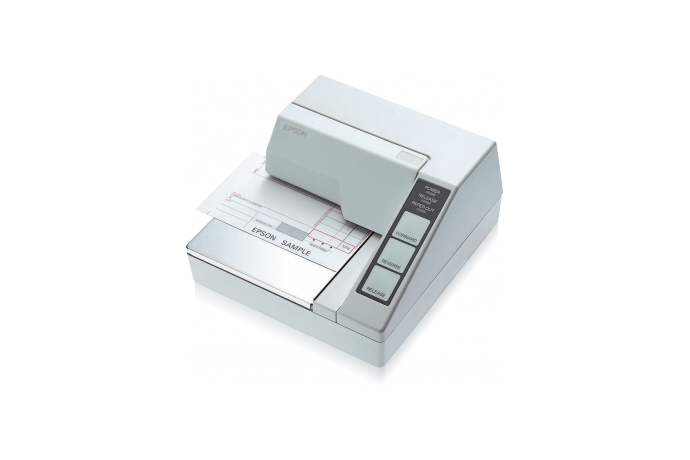 Epson TM-U295 impact dot matrix slip printer, white, serial (C31C163272) – 3/4 view with slip