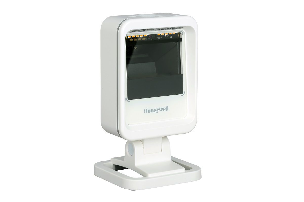 Honeywell Genesis XP 7680g presentation scanner (7680GSR-5USB-1) – white version on stand – front view