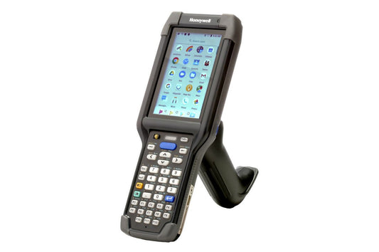 Honeywell CK65 rugged Android mobile computer, 38-key numeric-function keypad, EX20 2D imager, Wi-Fi only (CK65-L0N-DMC210E) – front view with scan handle
