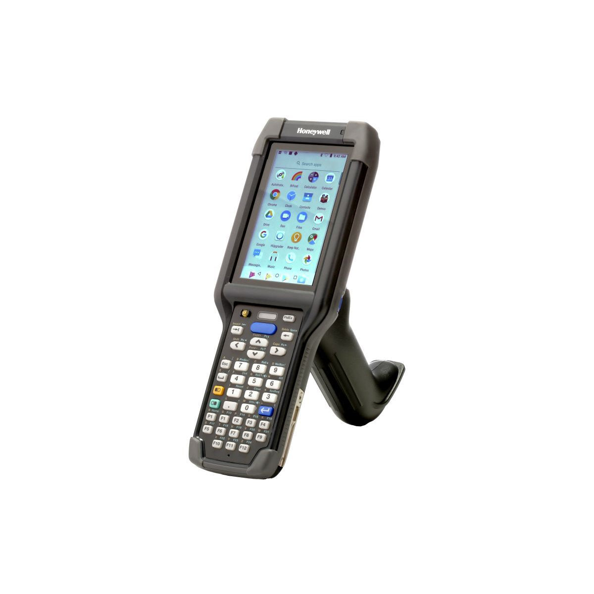 Honeywell CK65 rugged Android mobile computer, 38-key numeric-function keypad, long range FlexRange 2D imager, Wi-Fi only (CK65-L0N-DLC210E) – front view with scan handle