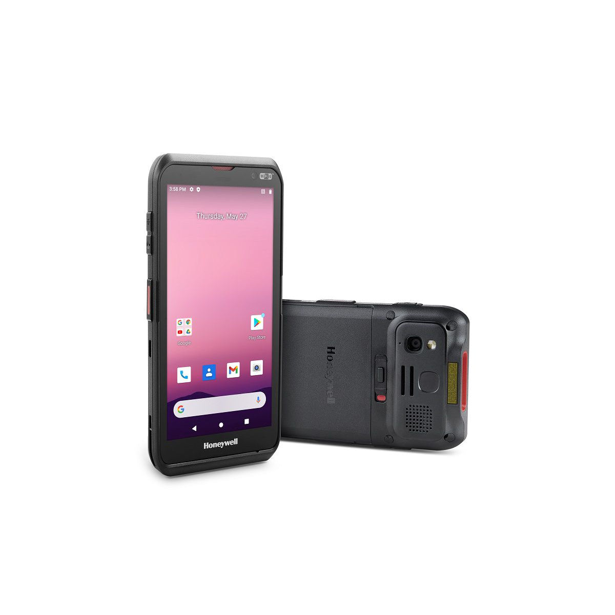 Honeywell ScanPal EDA56 Android mobile computer, Wi-Fi, S0703 2D imager (EDA56-00AE6BN21RK) – front and back angled view