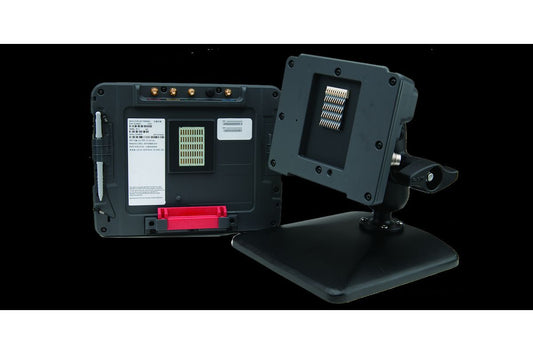 Honeywell Thor VM1A 8" Android vehicle-mount computer with integrated QWERTY keypad, indoor, resistive touch (VM1A-L0N-1B1A20E) – back view with vehicle dock