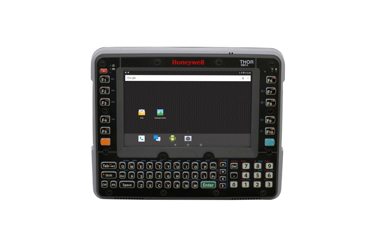Honeywell Thor VM1A 8" Android vehicle-mount computer with integrated QWERTY keypad, outdoor, resistive touch (VM1A-L0N-1A3A20E) – front view